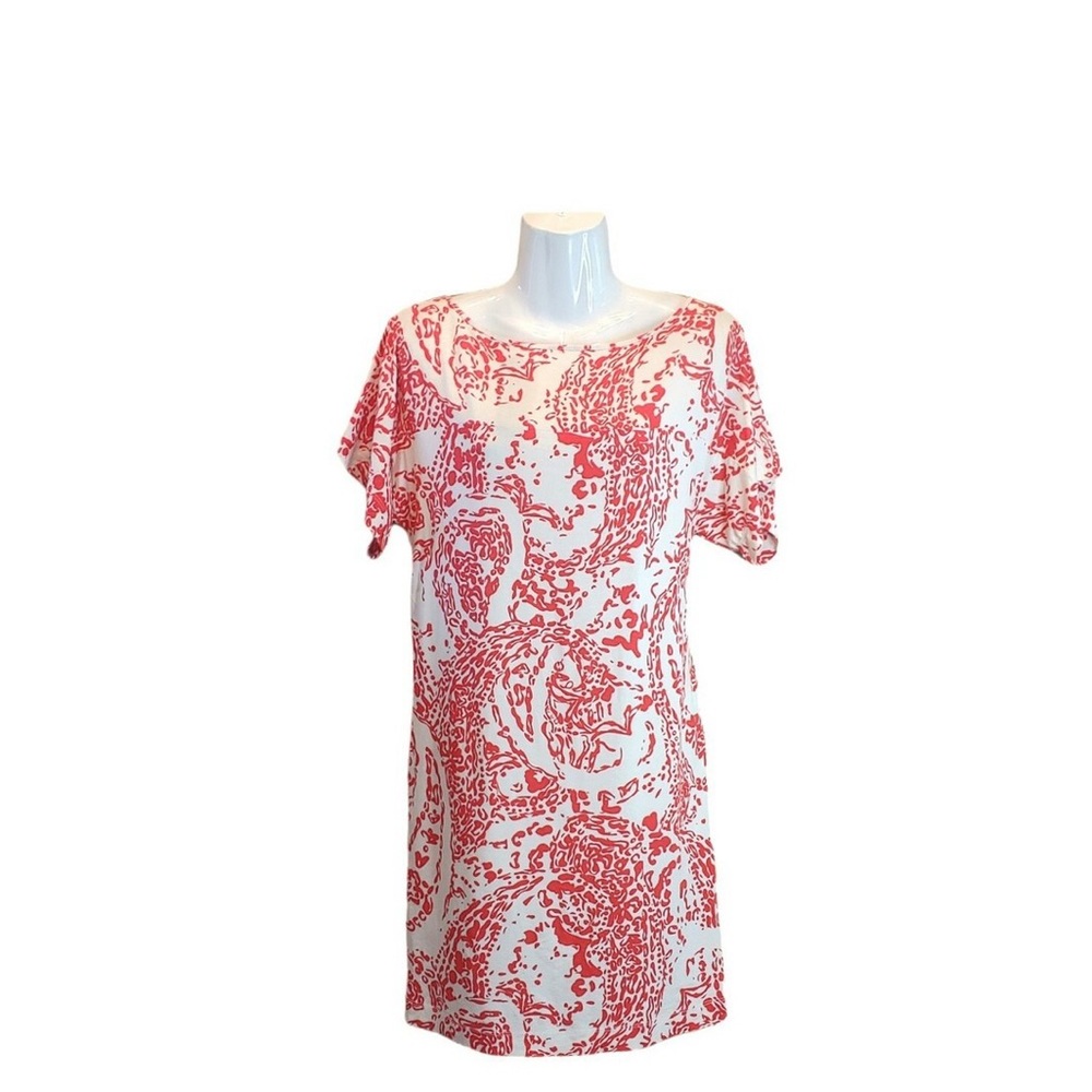 Mango Red and White Abstract Dress sz L